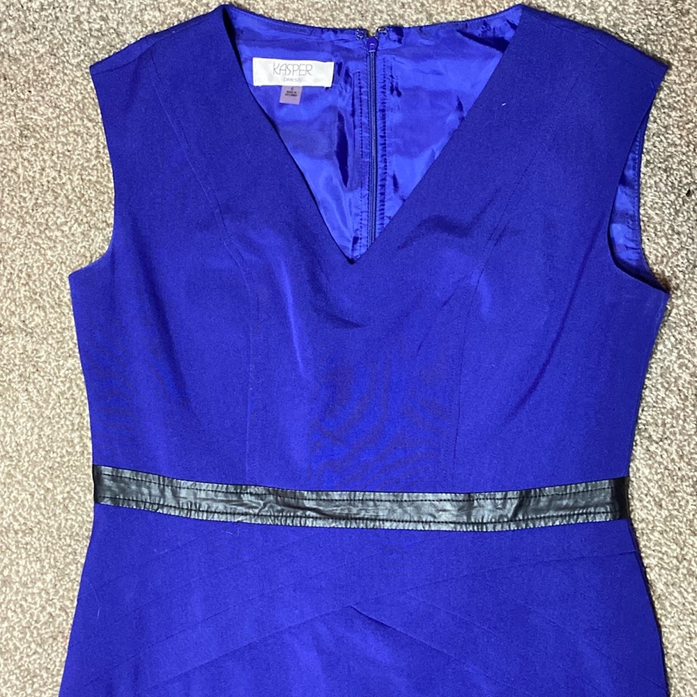 Royal blue v-neck dress leather detail size 6